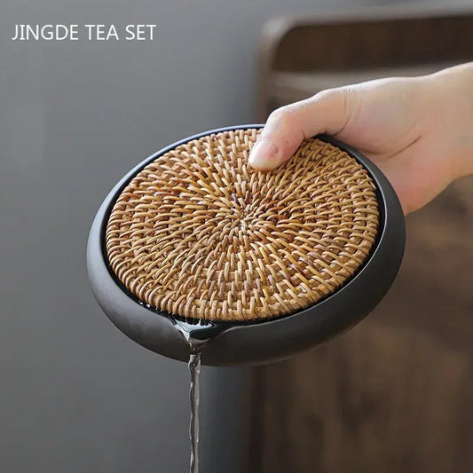 Hand-Woven Rattan Purple Clay Kettle Base Tea Tray Dry Bubble Teapot Cushion Heat Insulation Pot Cushion Tea Set Accessories
