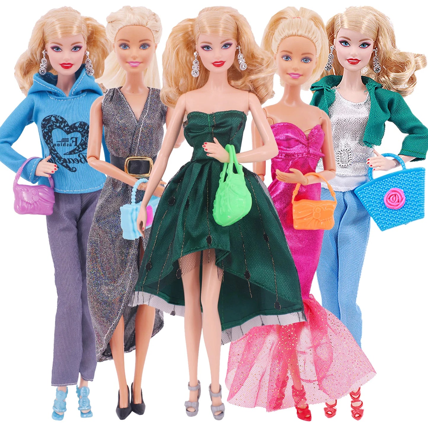 5Pcs Set of Barbies Doll Toy Clothes Accessories Barbies Clothes for Barbie Doll&1/6 BJD Blythe Shoes Mini Dress Bags Toy