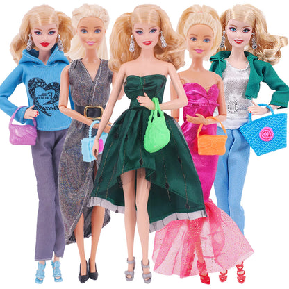 5Pcs Set of Barbies Doll Toy Clothes Accessories Barbies Clothes for Barbie Doll&1/6 BJD Blythe Shoes Mini Dress Bags Toy
