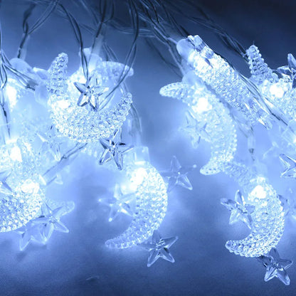 Moon Star Led String Lights EID Mubarak Ramadan Kareem Decoration for Home Islam Muslim Event Party Supplies Eid Al-Fitr Decor