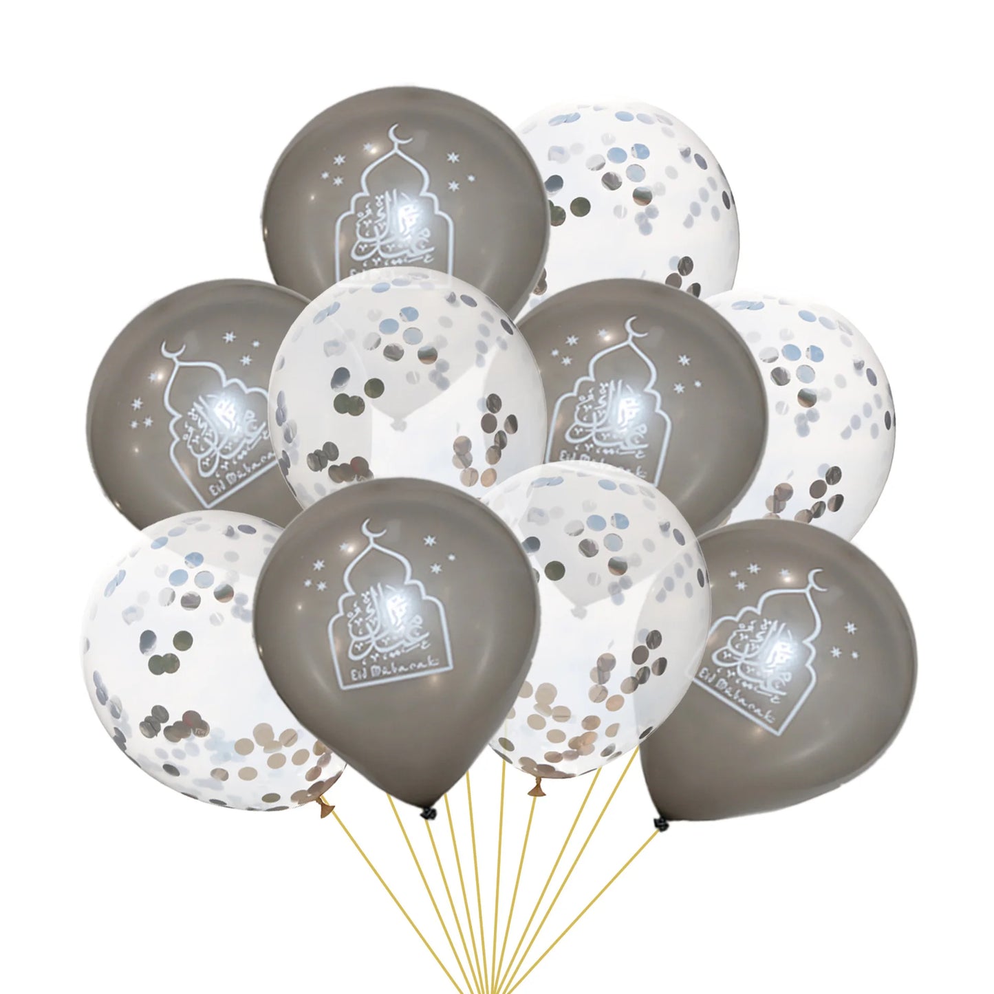 EID MUBARAK Balloons Decor, Ramadan Decoration, Silver and Gold, Islamic Muslim, Eid Mubarak Favors, Party Supplies, 10Pcs