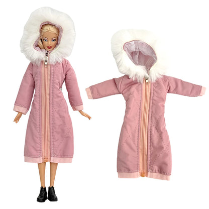 1 Pcs Fashion Hoodie Dress  for Barbie Doll Clothes Winter Jacket  Parka Coat Outfit for 1/6 BJD Doll Accessories JJ