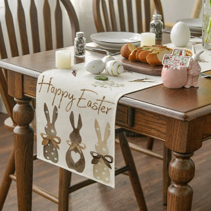 Easter Bunny Table Runner Linen Gnome Eggs Rabbit Dining Table Cloth Easter Placemat Decoration for Home Kitchen 2024 Spring