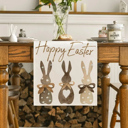 Easter Bunny Table Runner Linen Gnome Eggs Rabbit Dining Table Cloth Easter Placemat Decoration for Home Kitchen 2024 Spring