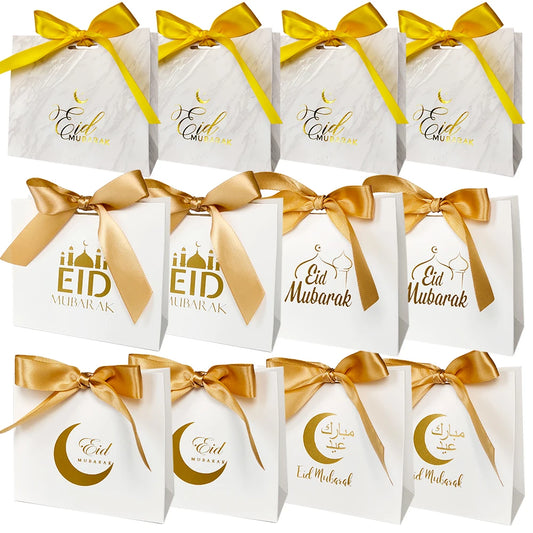 5Pcs Eid Mubarak Gift Box Eid Mubarak Candy Cookie Box Eid Party Gift Packaging Bags Ramadan Favors Eid Mubarak Decoration 2024