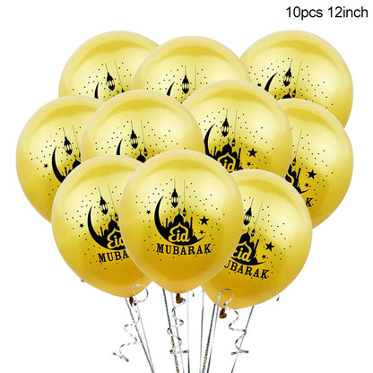 Eid Mubarak Disposable Tableware Gold Plate Cup Banner Gift Bags Islamic Muslim Party Supplies 2024 Ramadan Kareem Decorations