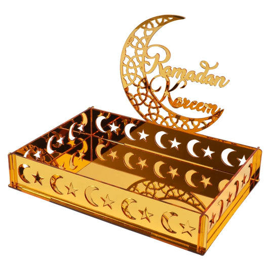 Ramadan Tray Table Centerpieces Plate Acrylic Ramadans Eid Mubarak Decorations for Home 2024 Islam Muslim Festival Party Gifts