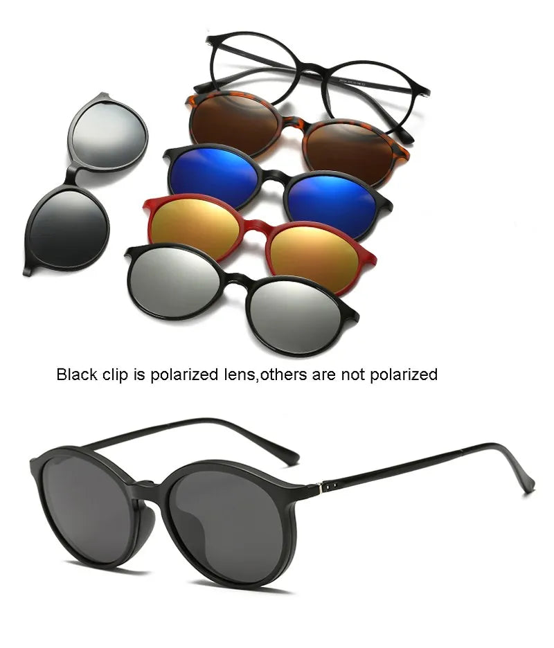 HJYFINO 5 Lenes Magnet Sunglasses Clip Mirrored Clip on Sunglasses Clip on Glasses Men Polarized Clip Custom Prescription Myopia