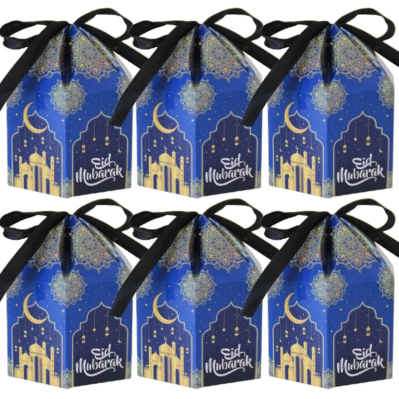 10Pcs Eid Mubarak Candy Box Cookie Snack  Gift Packaging Boxes Bag 2024 Ramadan Kareem Muslim Festival Party Decoration Supplies