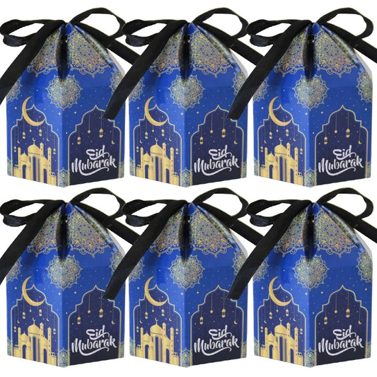 10Pcs Eid Mubarak Candy Box Cookie Snack  Gift Packaging Boxes Bag 2024 Ramadan Kareem Muslim Festival Party Decoration Supplies