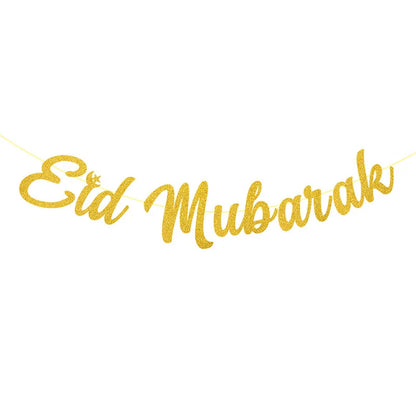 EID Mubarak Banner Glitter Star Moon Letter Paper Bunting Garland Islamic Muslim Party Ramadan Kareem Decorations for Home 2024