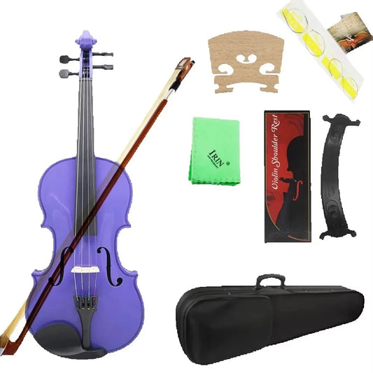 Purple 4/4 Violin Beginners Professionals Acoustic Violin Stringed Instrument Fiddle Set With Case Bow Accessories