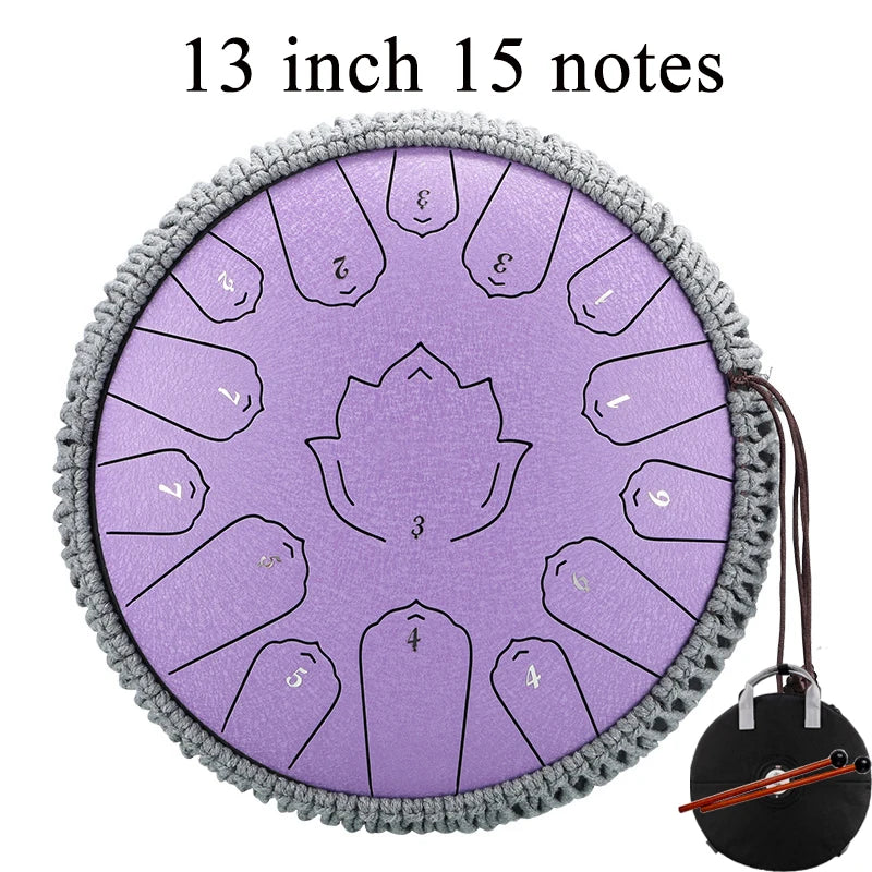 Hluru Glucophone Steel Tongue Drum 13 Inch 15 Notes Tone Key C Ethereal Drum Handpan Percussion Musical Instrument