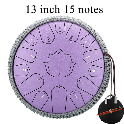 Hluru Glucophone Steel Tongue Drum 13 Inch 15 Notes Tone Key C Ethereal Drum Handpan Percussion Musical Instrument