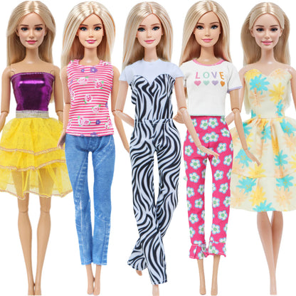 5 Set 3 Set Handmade Fashion Outfit Daily Casual Wear Blouse Shirt Vest Bottom Pants Skirt Clothes for Barbie Doll Accessories