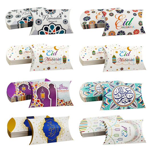 10Pcs Ramadan Gift Boxes Paper Eid Mubarak Candy Cookie Boxes Eid Gift Packing Box Ramadan Decoration 2025 Muslim Islamic Party