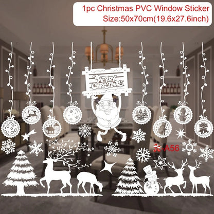 Christmas Wall Window Stickers Marry Christmas Decoration for Home 2024 Christmas Ornaments Xmas Navidad Gift New Year 2025