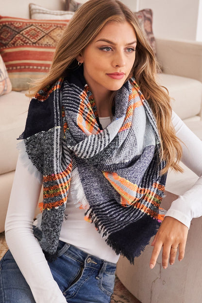 Multi Color Blanket Fringed Scarf