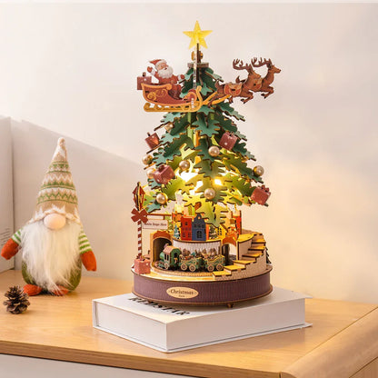 Robotime Rolife Christmas Melody Tree Music Dearmer Boxes 3D Wooden Puzzle With Light Perfect Family  GiftsEasy Assemble Toys