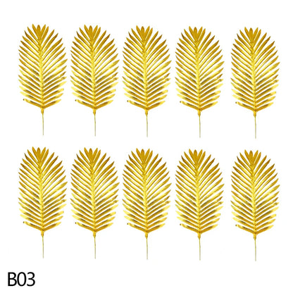 5 Golden Home Garden Fake Leaves Decor Silk Artificial Plant Tropical Palm Tree Leaves Wedding Event Party Decorations Supplies