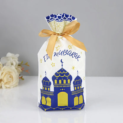 10-50Pcs Eid Mubarak Candy Bags Drawstring Cookie Gift Packaging Bag Islamic Muslim Party Supplies 2024 Ramadan Kareem Decor