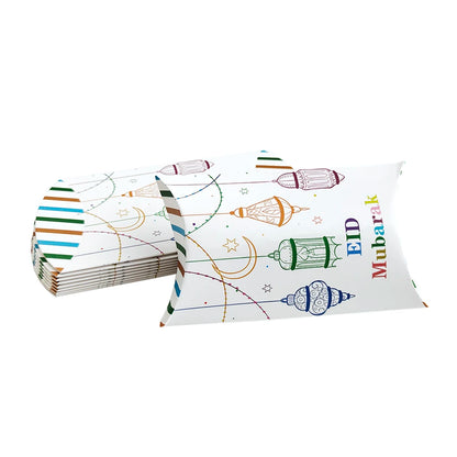 10pcs Eid Mubarak Gift Kraft Bag Box Pillow Candy Cookie Chocolate Paper Box Ramadan Kareem Decoration Party Supplies Kids Gift