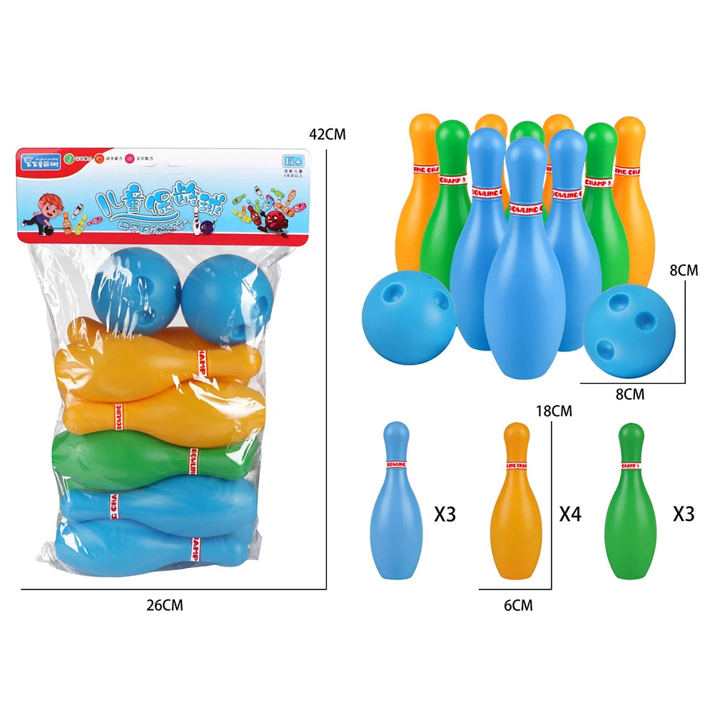 Bowling Set Sports 18cm Kids Educational Toys Ball and Pins Bowling Toys Plastic Gutterball Funny Bowling (Random Color)