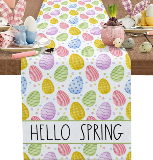 Hello Spring Easter Eggs Linen Table Runners Dresser Scarves Table Decor Farmhouse Dining Table Runners Holiday Party Decoration