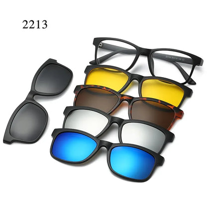 HJYFINO 5 Lenes Magnet Sunglasses Clip Mirrored Clip on Sunglasses Clip on Glasses Men Polarized Clip Custom Prescription Myopia