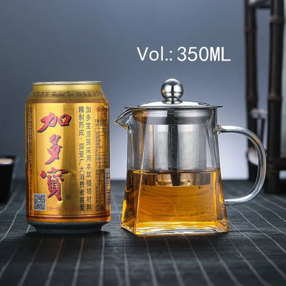 Heat-Resistant Glass Square Teapot With Stainless Steel Filter Baskets, Clear Kettle, Brewing Tea Pot, Heatable Pitcher, Jug