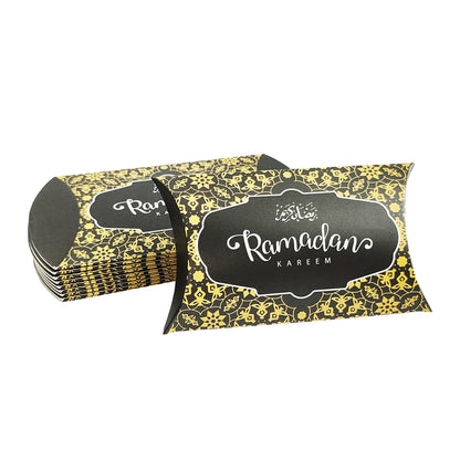10pcs Eid Mubarak Gift Kraft Bag Box Pillow Candy Cookie Chocolate Paper Box Ramadan Kareem Decoration Party Supplies Kids Gift