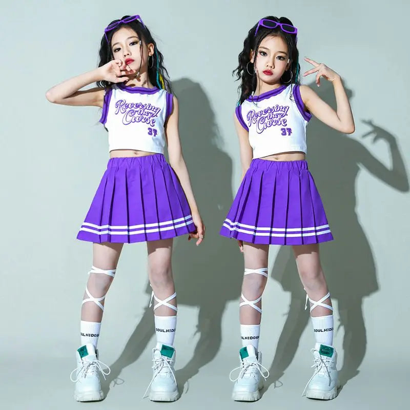 Children Hip Hop Summer Clothes Sets T-Shirt Street Dance Skirt Girls Crop Top Cute Outfits Kids Jazz Cheerleader Costumes