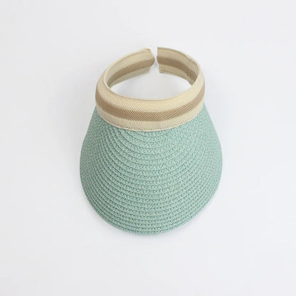 Adult Child Woman's Sun Visor Hats Female Bowknot Visor Caps Hand Made DIY Straw Summer Cap Casual Empty Top Hat Beach