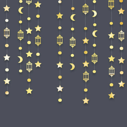 4M Ramadan Decoration 2024 Gold Moon Star Lamp Hanging Garland Ornament EID Mubarak Muslim Mubarak Party Supplies Eid Al-Fitr