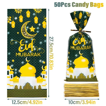10pcs Eid Mubarak Gift Bags Plastic Candy Cookie Bag Ramadan Kareem Decoration 2024 Islamic Muslim Party Supplies Eid Gifts
