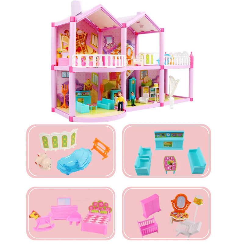 New DIY Family Doll House Dolls Accessories Toy With Miniature Furniture Garage DIY Doll House Casa Toys for Girls Birthday Gift