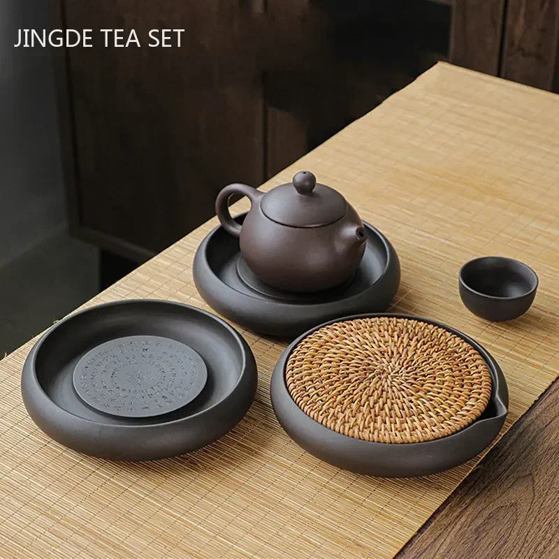 Hand-Woven Rattan Purple Clay Kettle Base Tea Tray Dry Bubble Teapot Cushion Heat Insulation Pot Cushion Tea Set Accessories