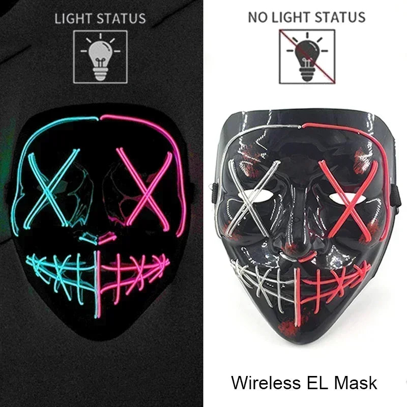Wireless Halloween Neon LED Purge Mask Masque Masquerade Party Masks Light Grow in the Dark Horror Mask Glowing Masker