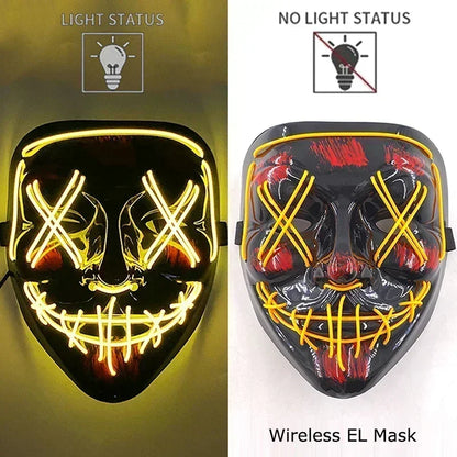 Wireless Halloween Neon LED Purge Mask Masque Masquerade Party Masks Light Grow in the Dark Horror Mask Glowing Masker