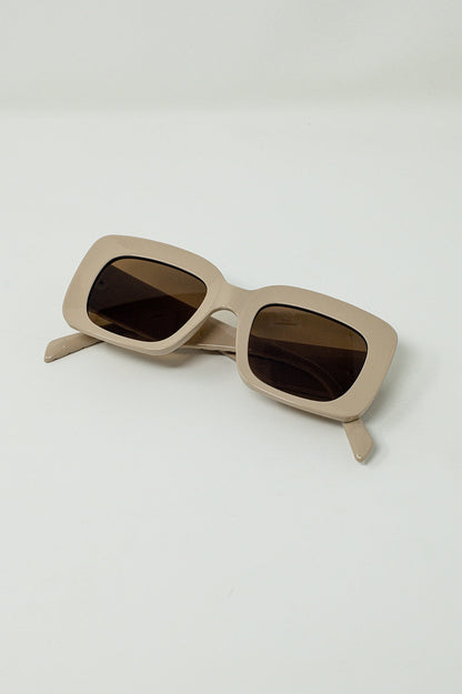 Oval Sunglasses With Smoke Lens in Beige