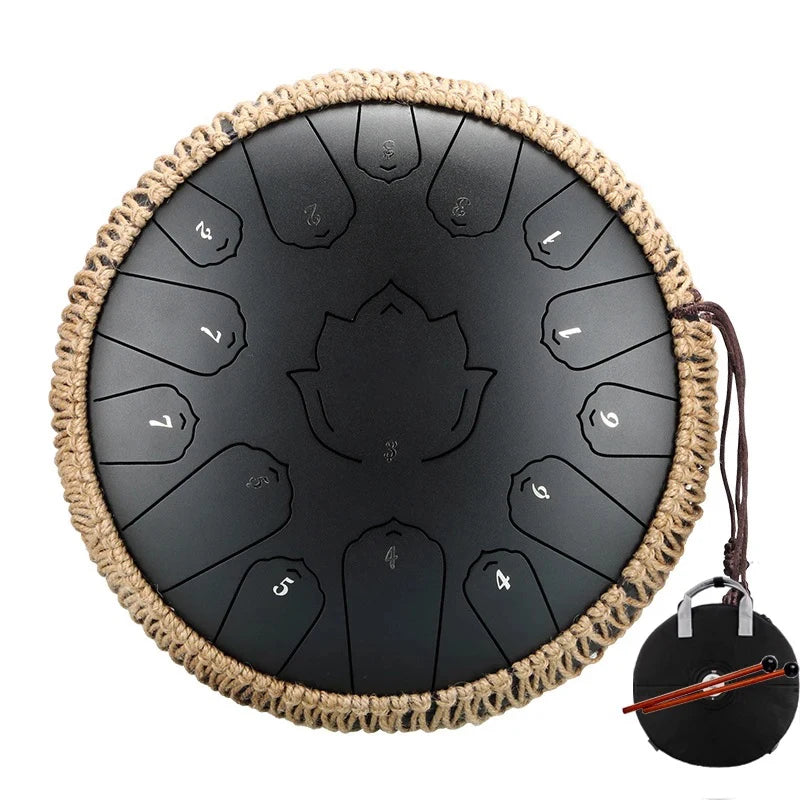 Hluru Glucophone Steel Tongue Drum 13 Inch 15 Notes Tone Key C Ethereal Drum Handpan Percussion Musical Instrument