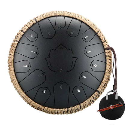 Hluru Glucophone Steel Tongue Drum 13 Inch 15 Notes Tone Key C Ethereal Drum Handpan Percussion Musical Instrument