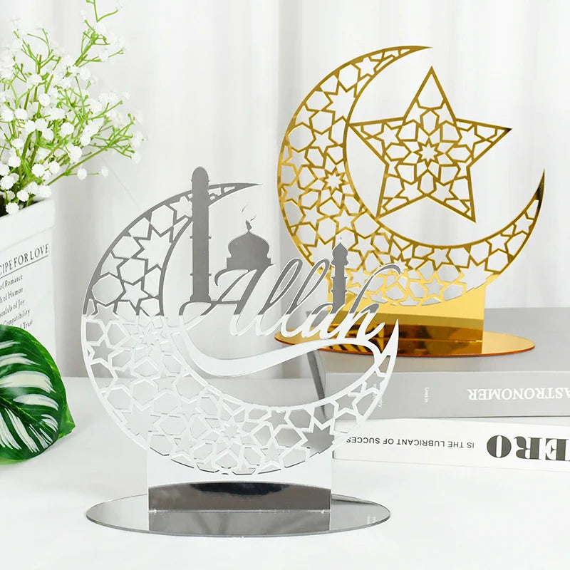 Hollow Out Ramadan Moon Acrylic Table Ornament Eid Mubarak DIY Decoration for Home Kareem Eid Gift Islamic Muslim Party Supplies