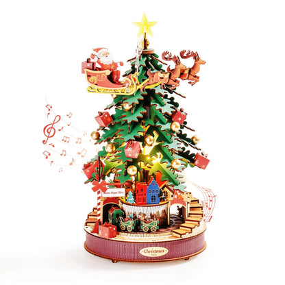 Robotime Rolife Christmas Melody Tree Music Dearmer Boxes 3D Wooden Puzzle With Light Perfect Family  GiftsEasy Assemble Toys