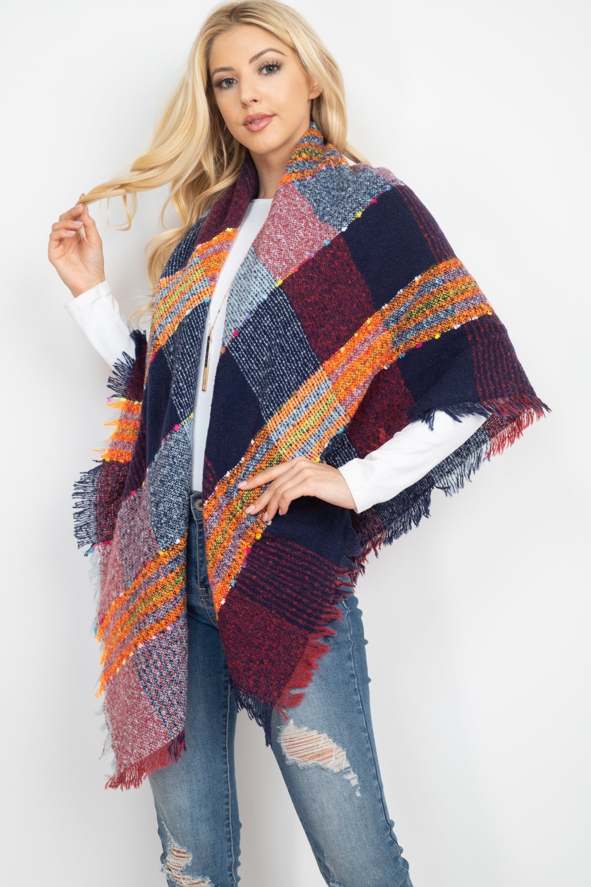 Multi Color Blanket Fringed Scarf