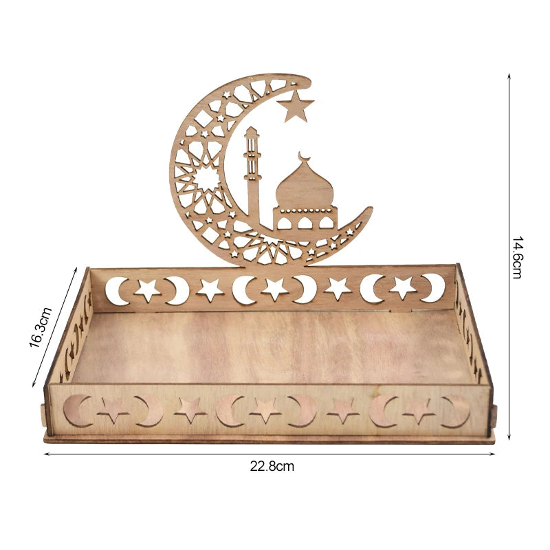 Wooden Eid Mubarak Food Tray Ramadan Decoration for Home Cake Display Islam Muslim Party Supplies 2024 Ramadan Kareem Eid Gifts