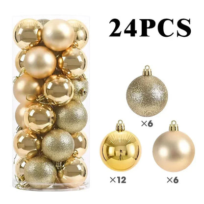 24/Pcs 8CM Christmas Ball Ornaments Set Painted Plastics Christmas Tree Pendant Decoration Christmas Decoration Accessories