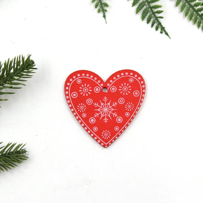 12pcs/Lot DIY White&Red Christmas Printed Wooden Pendants Ornaments for Kids Christmas Gifts Xmas Tree Ornaments Decorations