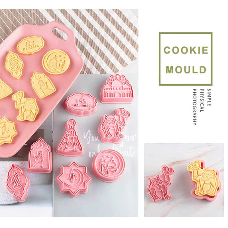 8Pcs Eid Mubarak Cookie Cutters Set Islamic Muslim Biscuit Mold Moon Star Stamp DIY Cake Baking Tools Ramadan Kareem Decoration