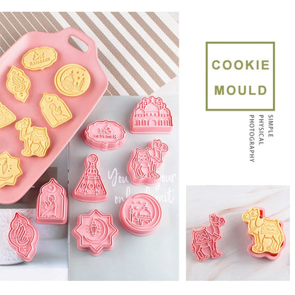 8Pcs Eid Mubarak Cookie Cutters Set Islamic Muslim Biscuit Mold Moon Star Stamp DIY Cake Baking Tools Ramadan Kareem Decoration